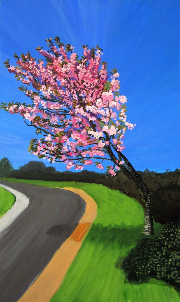 Leaning Pink Cherry Blossom Tree watermark